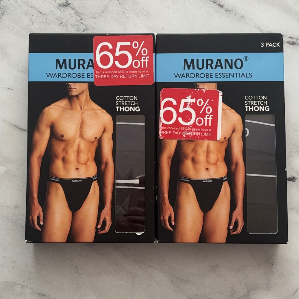 Murano Cotton Stretch Thong Underwear 2 Boxes - 6 Thongs - Blue Black Gray L